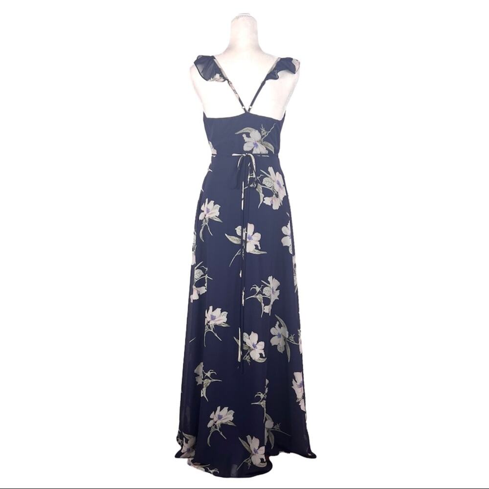 Lulus Wrap Dress Women Small Navy Floral High Low Maxi Ruffle Chiffon Summer - Picture 8 of 15